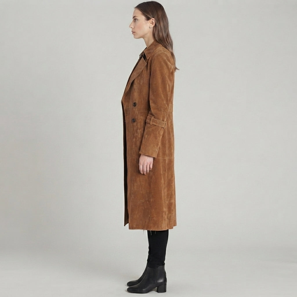 Women's Open-Front Suede Trench Coat