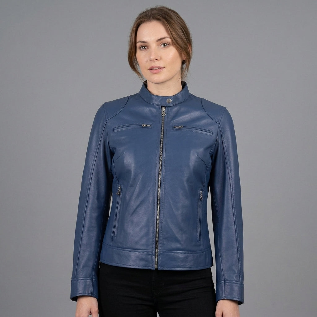 Women's Dusty Blue Leather Jacket