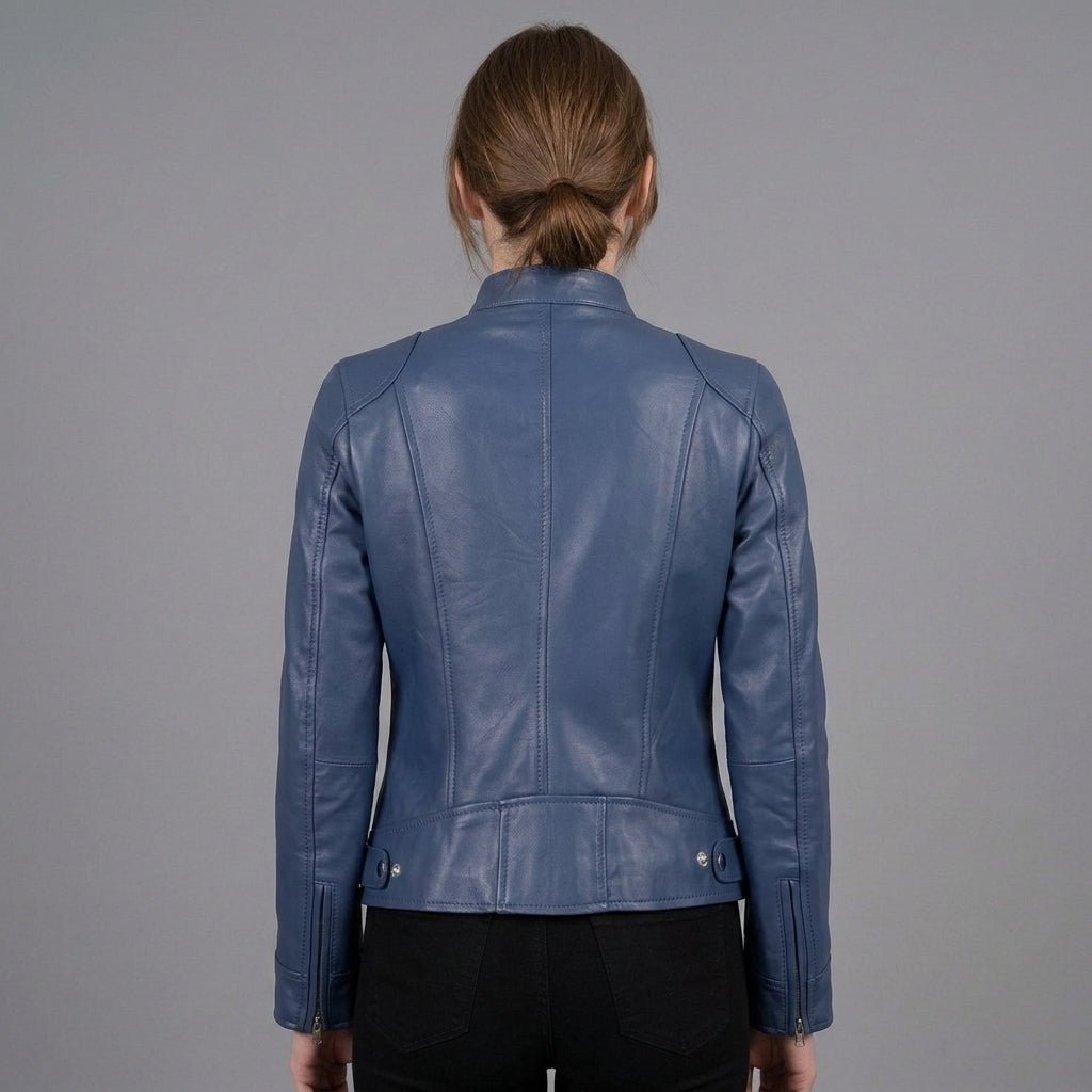 Women's Dusty Blue Leather Jacket