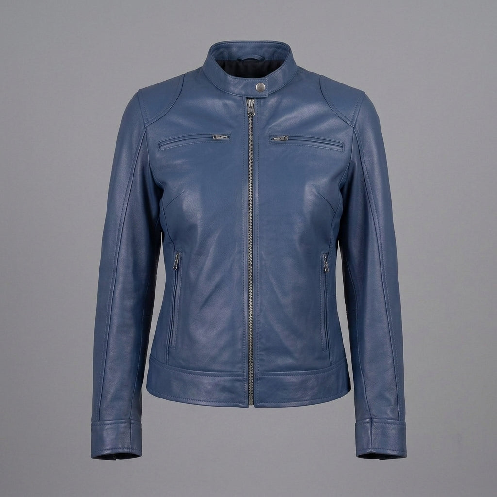 Women's Dusty Blue Leather Jacket