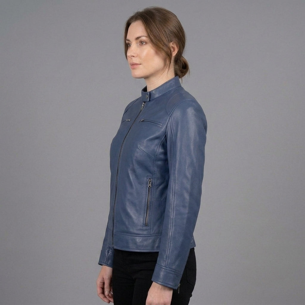 Women's Dusty Blue Leather Jacket