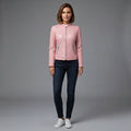 Women's Dusty Rose Leather Biker Jacket with Band Collar