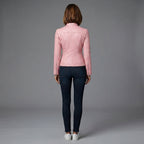 Women's Dusty Rose Leather Biker Jacket with Band Collar