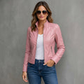Dusty Rose Zip-Front Cafe Racer Leather Jacket