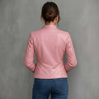 Dusty Rose Zip-Front Cafe Racer Leather Jacket