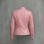 Dusty Rose Zip-Front Cafe Racer Leather Jacket