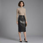 Women's Front Zip Leather Skirt