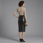 Women's Front Zip Leather Skirt