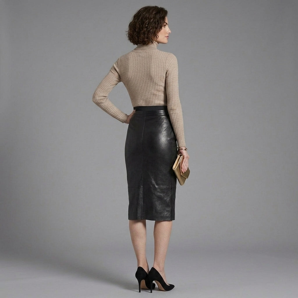 Women's Front Zip Leather Skirt