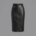 Women's Front Zip Leather Skirt