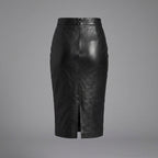 Women's Front Zip Leather Skirt