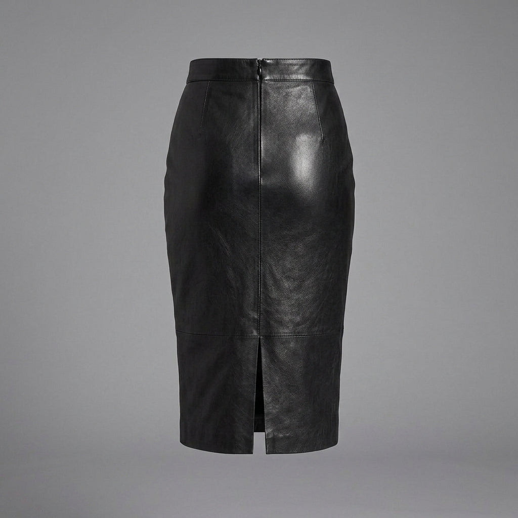 Women's Front Zip Leather Skirt