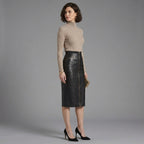 Women's Front Zip Leather Skirt