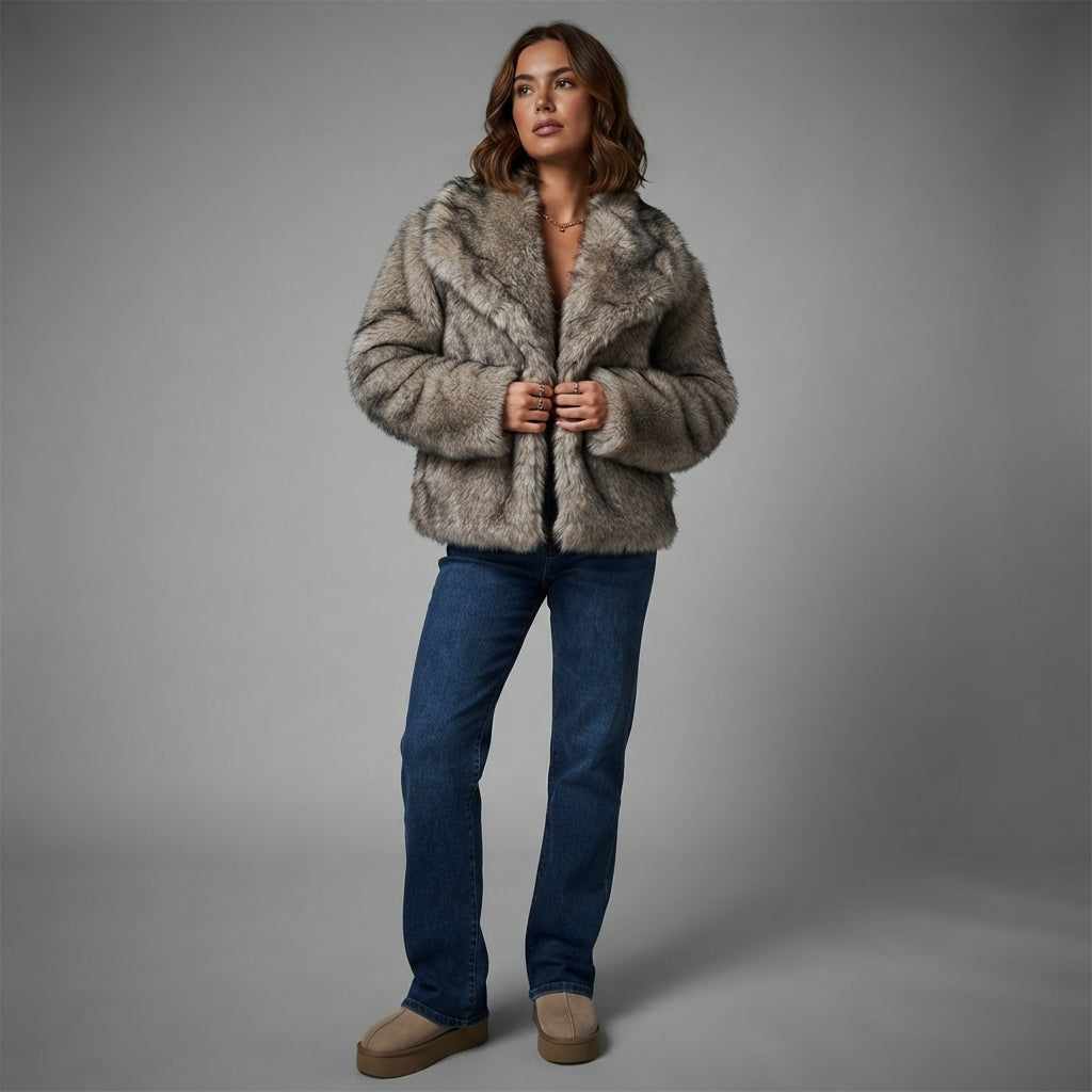Women's Frost Grey Fluffy Fur Jacket