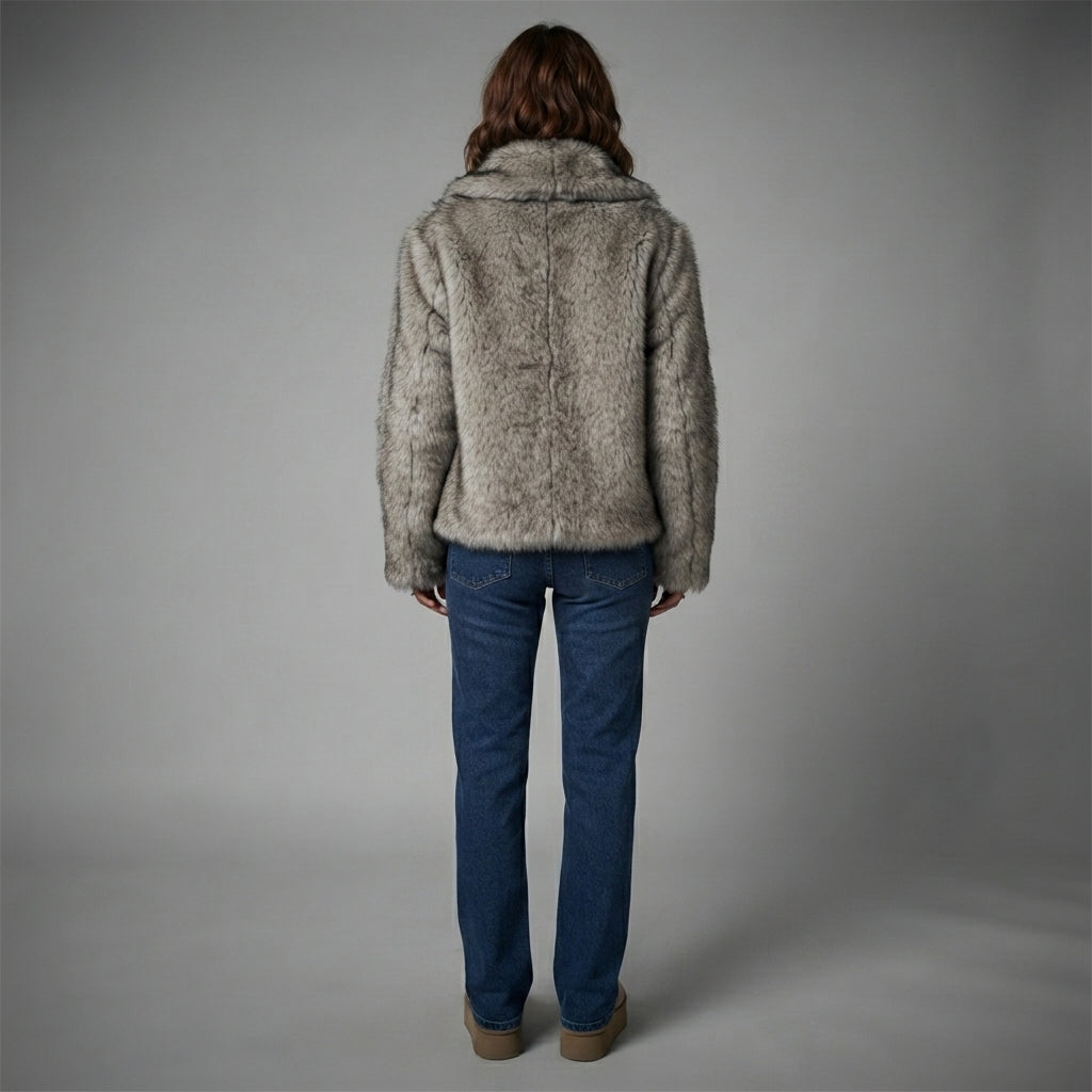 Women's Frost Grey Fluffy Fur Jacket