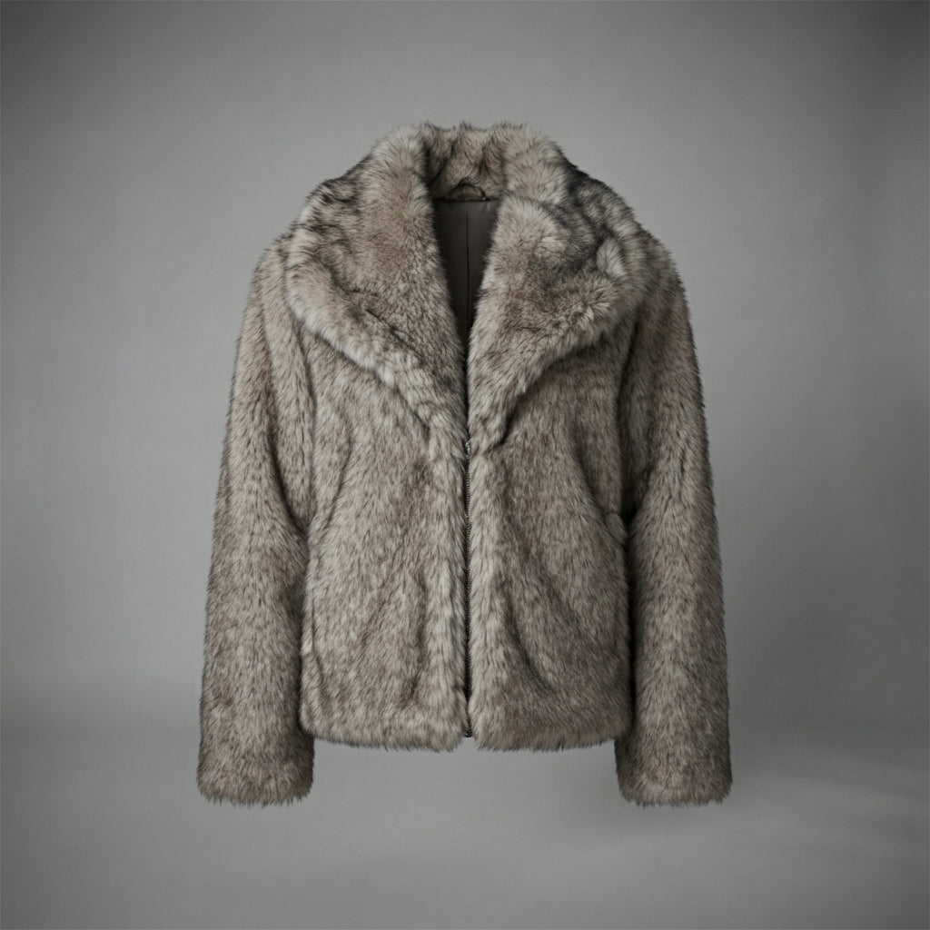 Women's Frost Grey Fluffy Fur Jacket