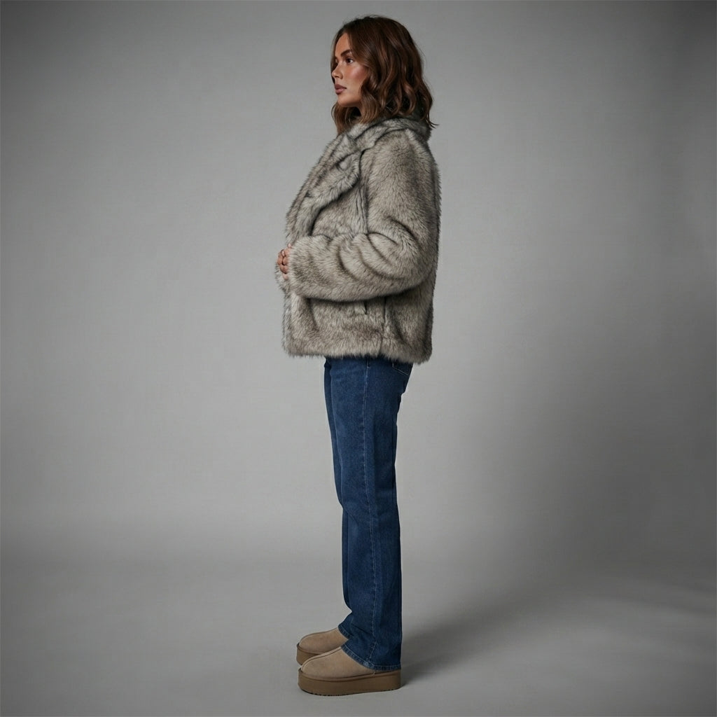 Women's Frost Grey Fluffy Fur Jacket