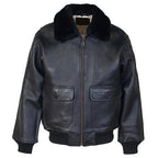 Men's Black Leather Flight Jacket with Removable Mouton Fur Collar