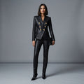 Women's Gold-Button Leather Blazer