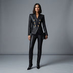 Women's Gold-Button Leather Blazer