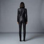 Women's Gold-Button Leather Blazer