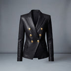 Women's Gold-Button Leather Blazer