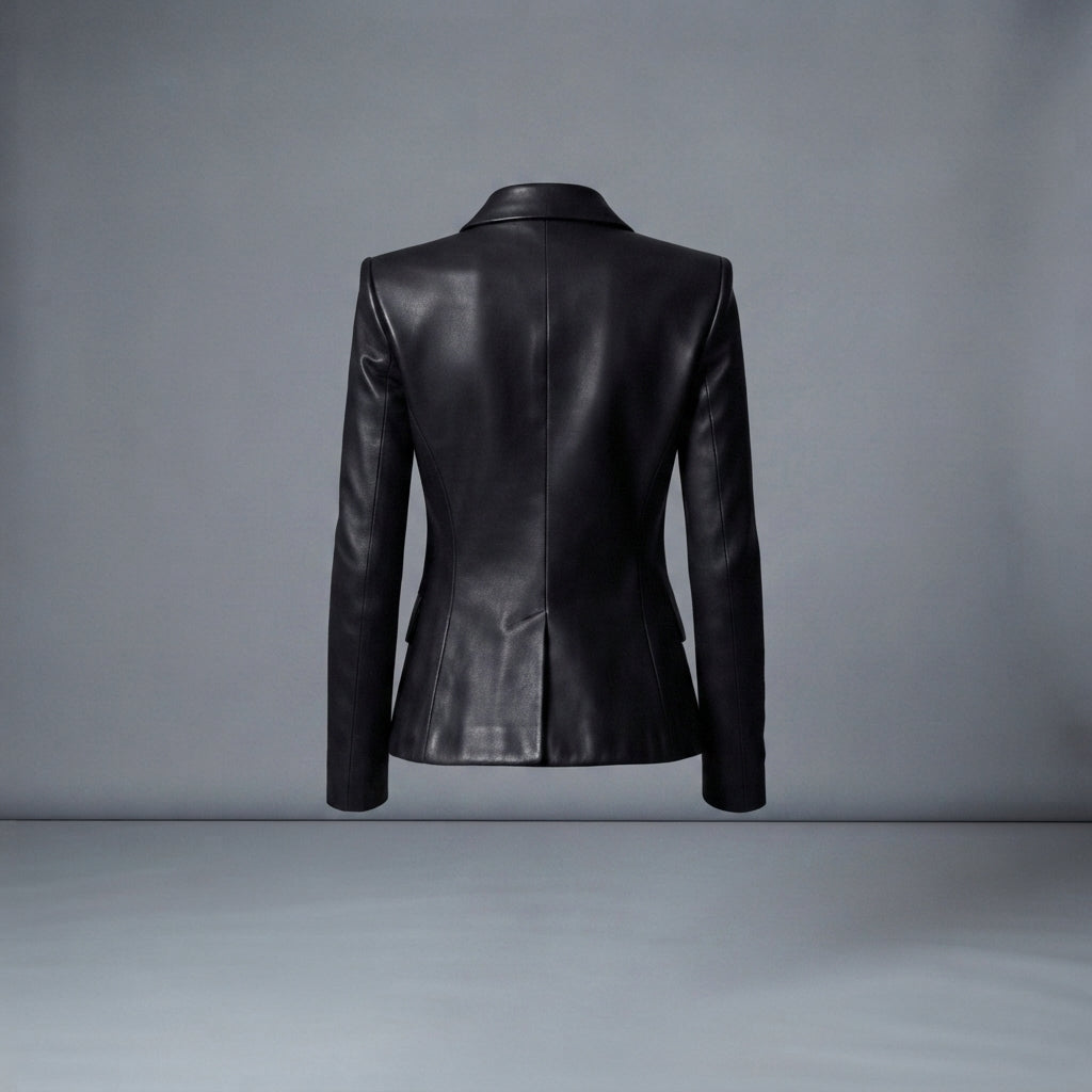Women's Gold-Button Leather Blazer