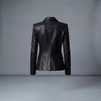 Women's Gold-Button Leather Blazer