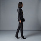 Women's Gold-Button Leather Blazer