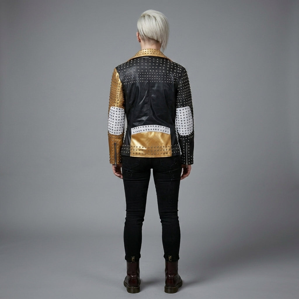 Gold & Silver Studded Leather Jacket