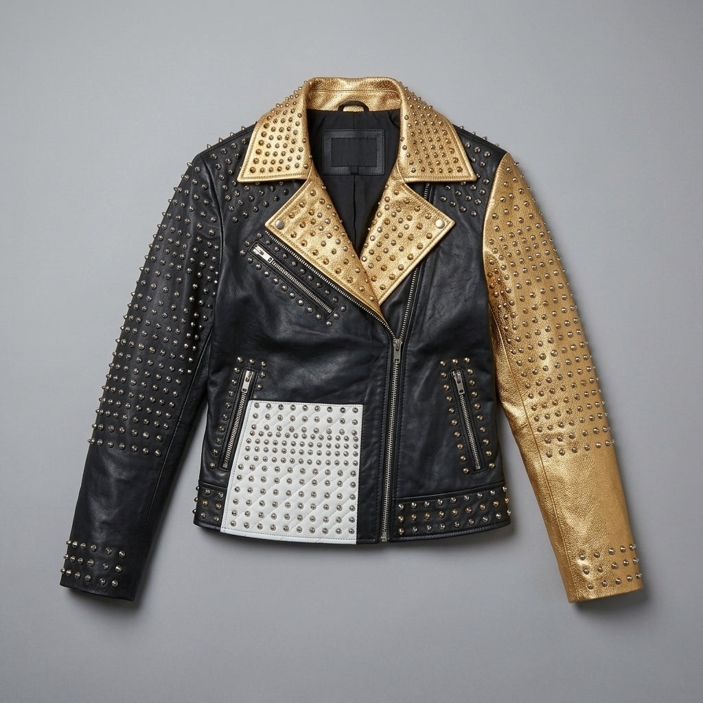 Gold & Silver Studded Leather Jacket