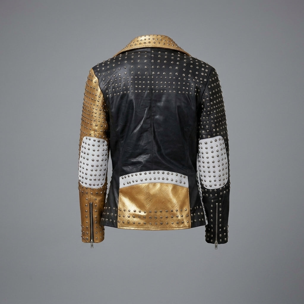 Gold & Silver Studded Leather Jacket