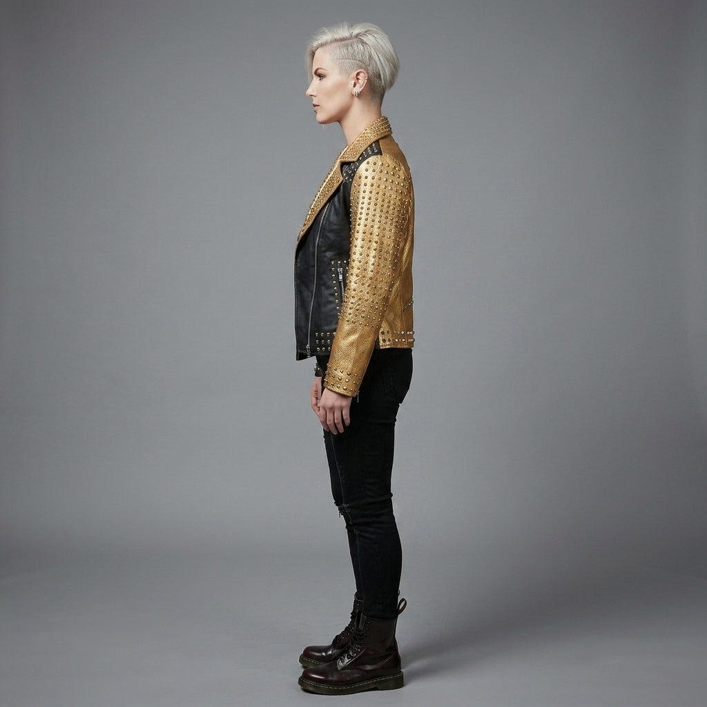 Gold & Silver Studded Leather Jacket