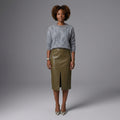 Women's Green Leather Midi Skirt with Front Slit