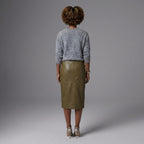 Women's Green Leather Midi Skirt with Front Slit