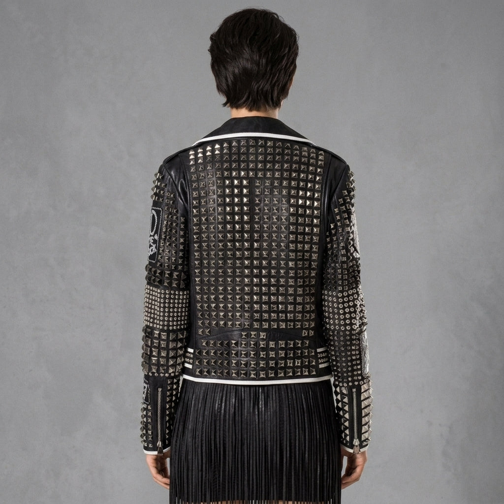 Bold Studded Leather Biker Jacket
