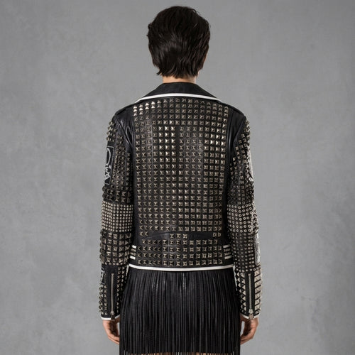 Bold Studded Leather Biker Jacket