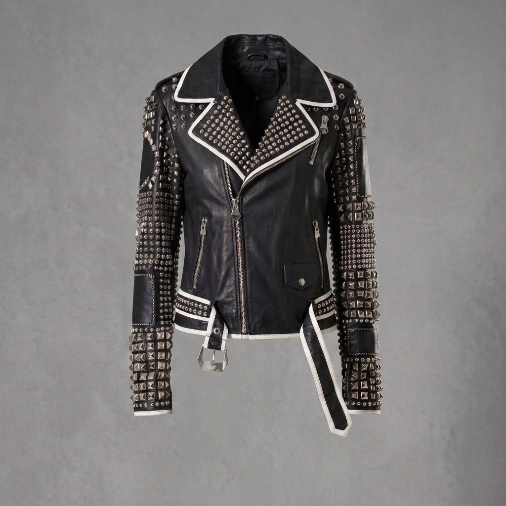 Bold Studded Leather Biker Jacket