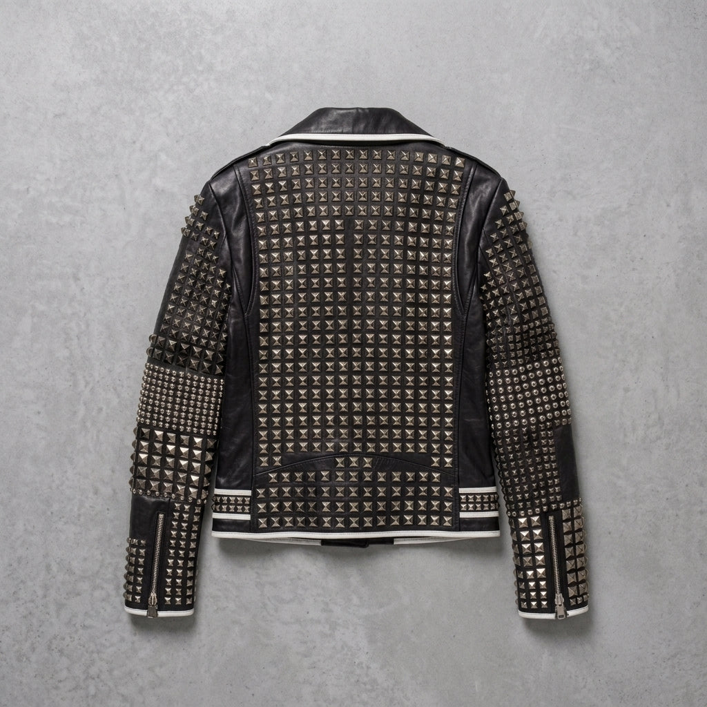 Bold Studded Leather Biker Jacket