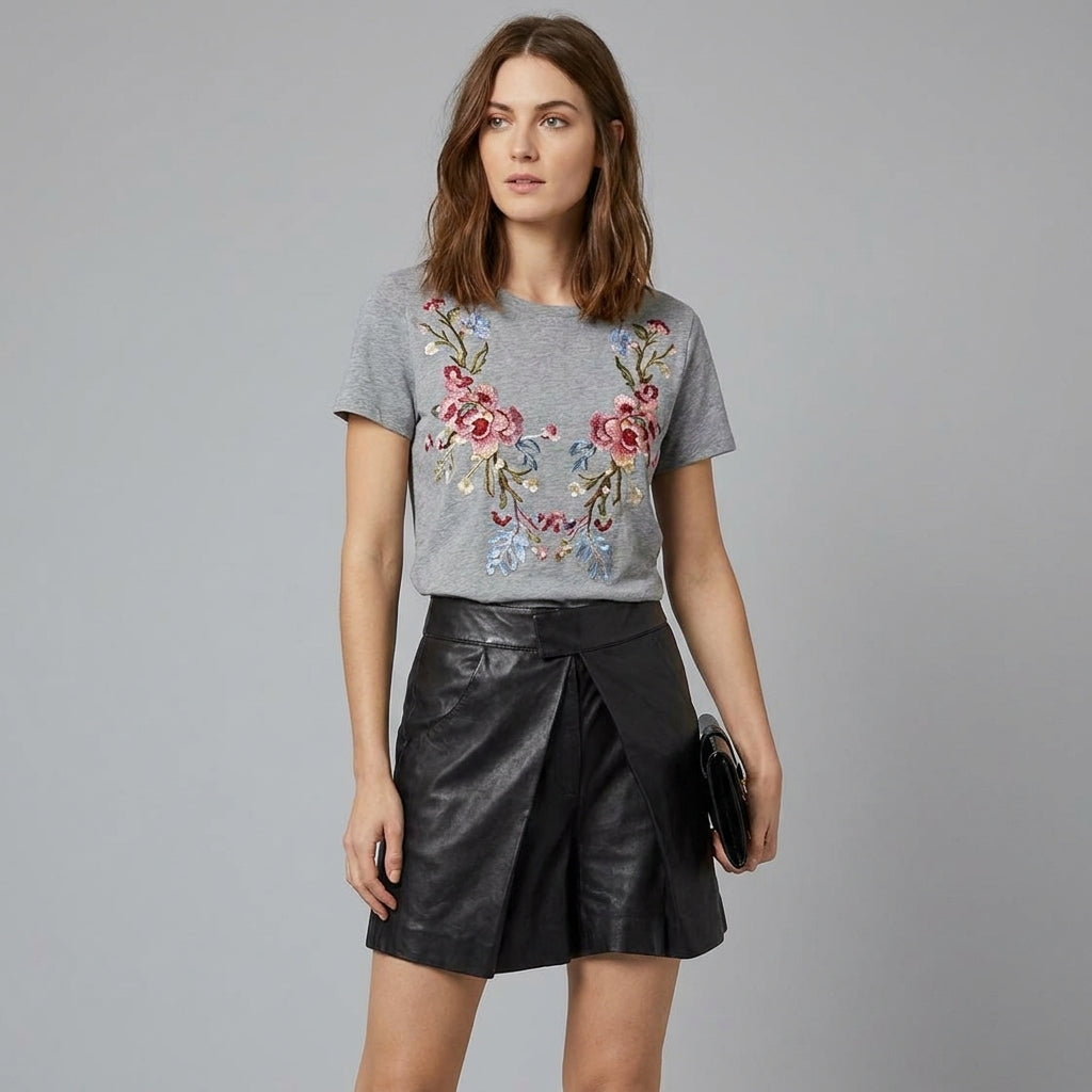 Women's Black High-Waist Leather Wrap Shorts