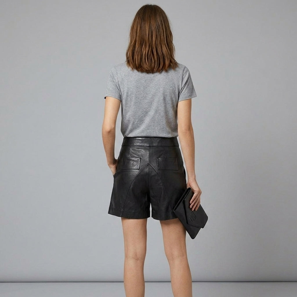 Women's Black High-Waist Leather Wrap Shorts