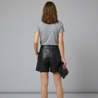 Women's Black High-Waist Leather Wrap Shorts