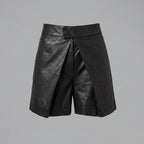 Women's Black High-Waist Leather Wrap Shorts