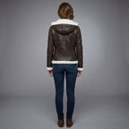 Women's Hooded Shearling Leather Jacket