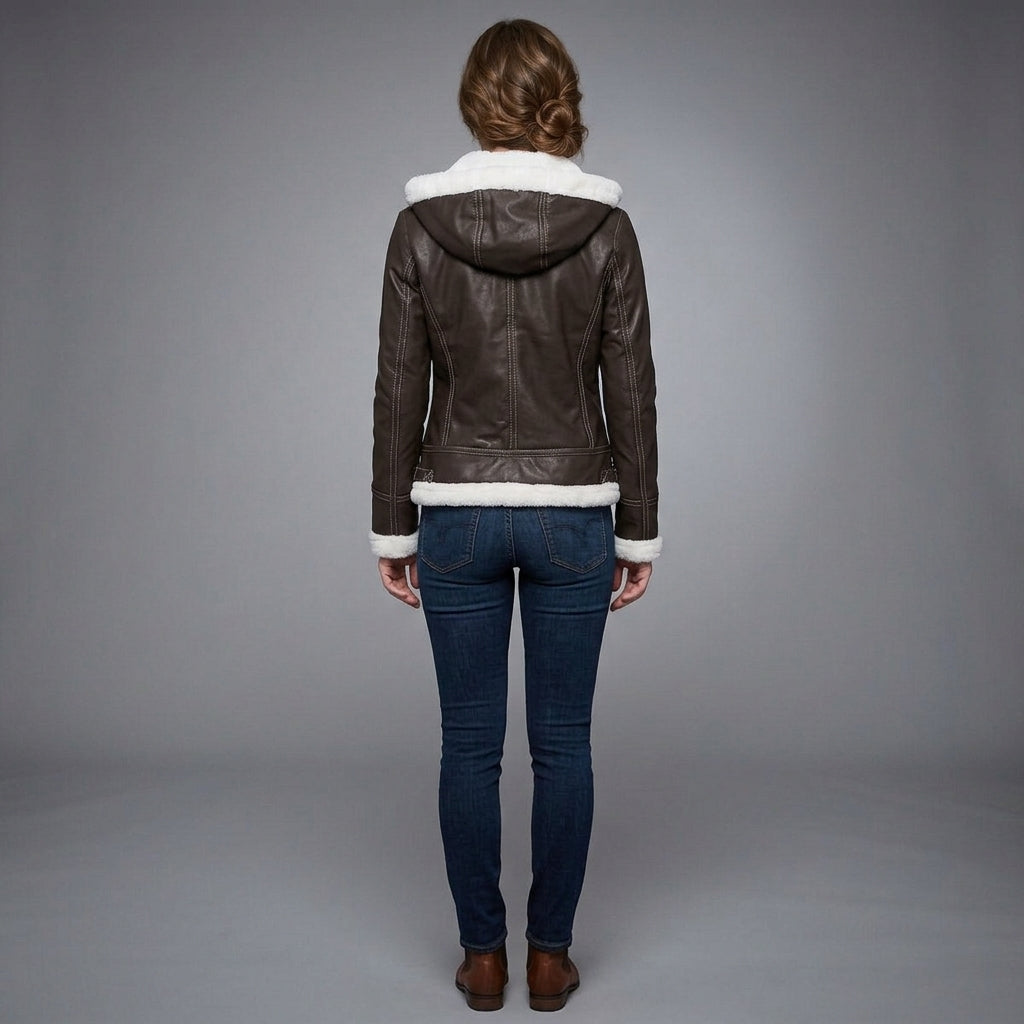Women's Hooded Shearling Leather Jacket