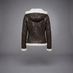 Women's Hooded Shearling Leather Jacket