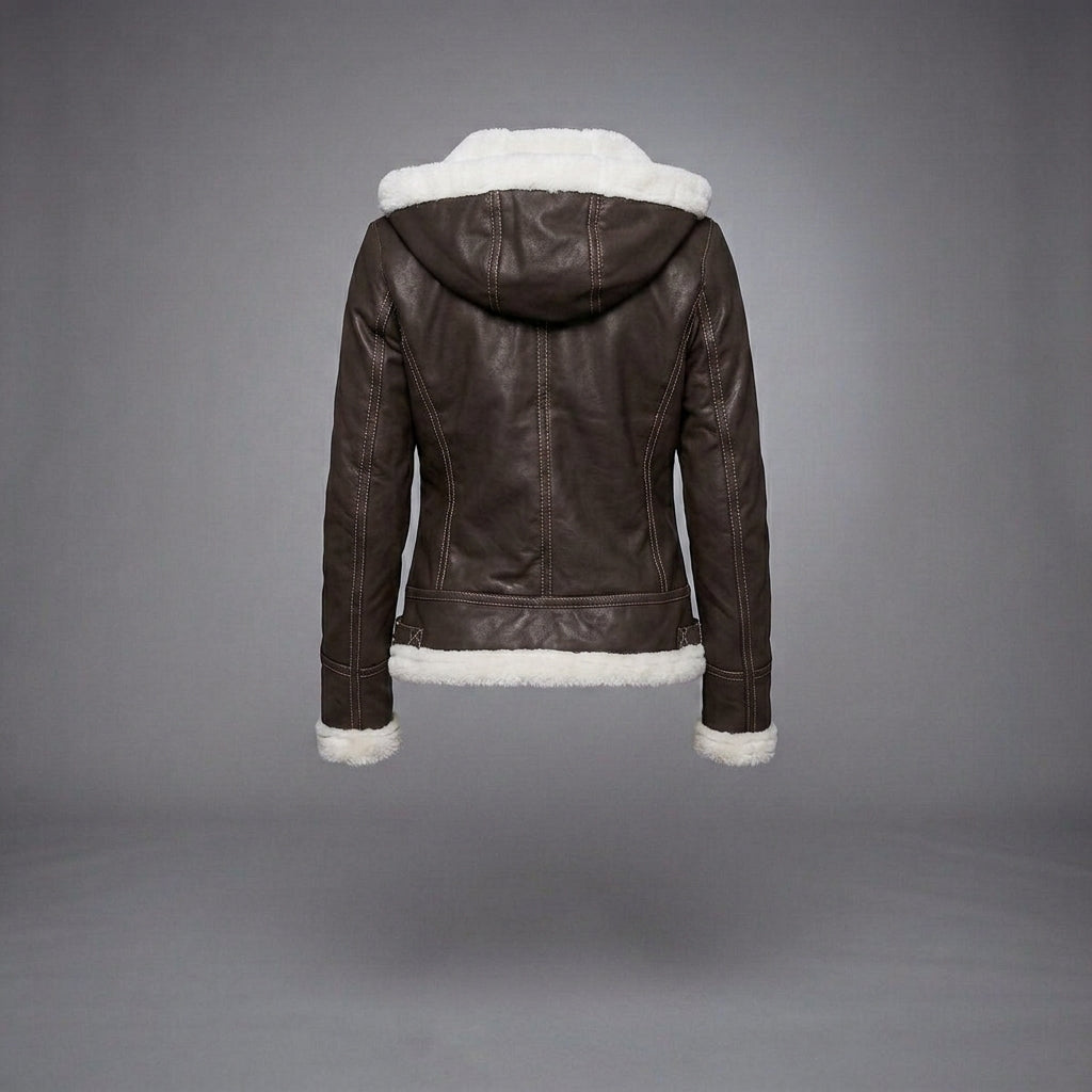 Women's Hooded Shearling Leather Jacket