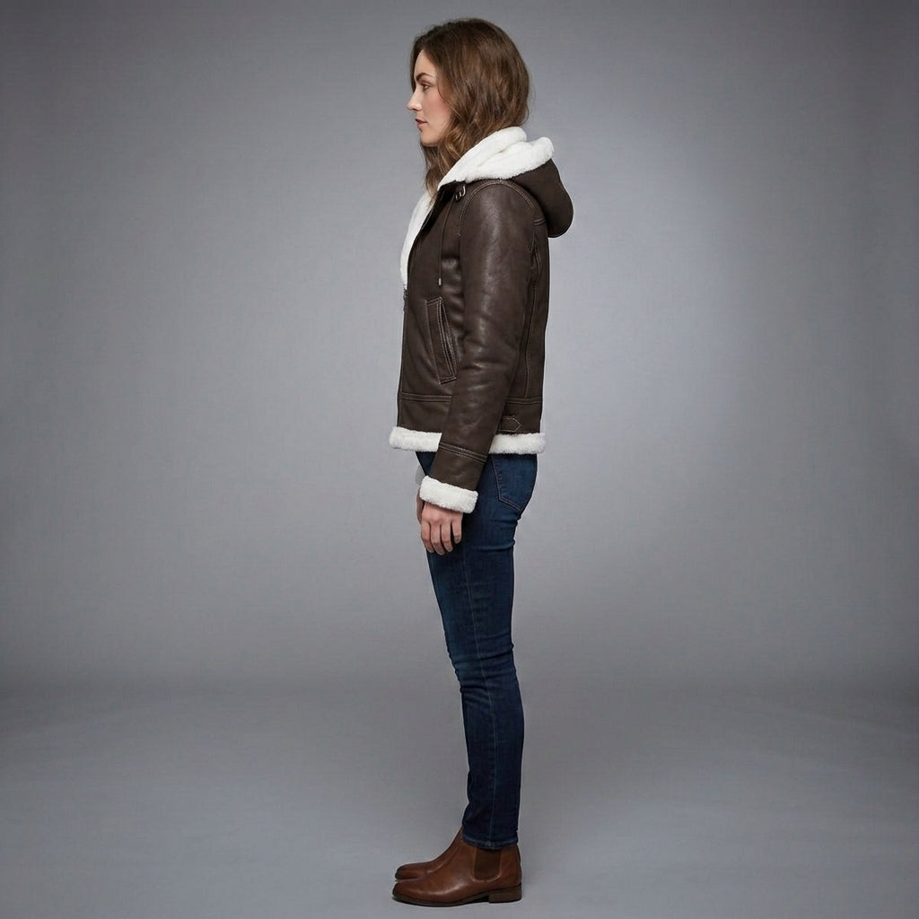 Women's Hooded Shearling Leather Jacket