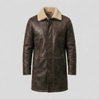Men's Brown Leather Short Coat with Contrast Trim
