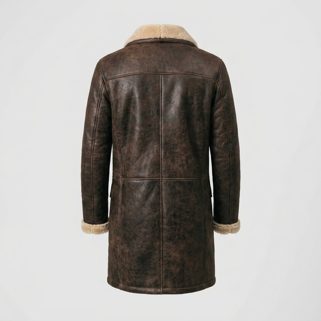 Men's Brown Leather Short Coat with Contrast Trim